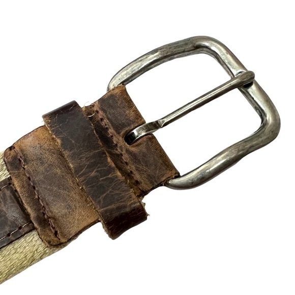 LEATHER Canvas Belt Brown Tan 100% Cotton Utility Range Work Outdoor Men Size 36 - Picture 5 of 7
